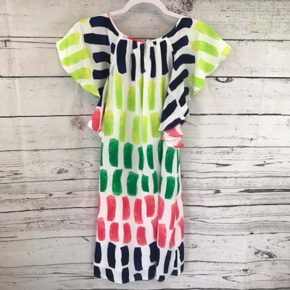 Crown & Ivy bright geometric ruffle shift dress - Picture 6 of 6